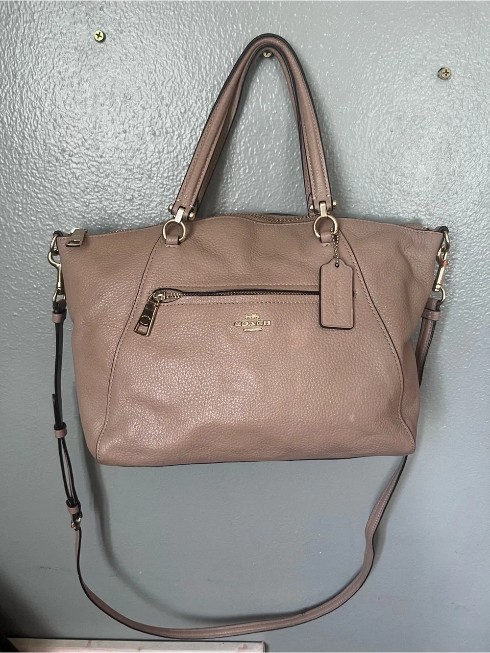 Coach Taupe Pebbled Leather Shoulder Satchel